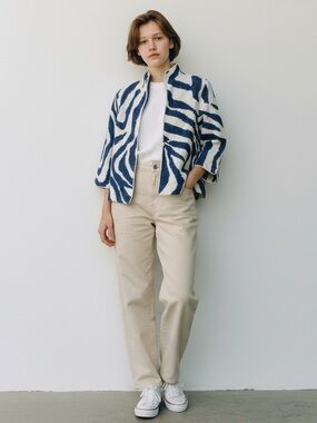 Vintage Painted Pony Blue & White Zebra-Print Blazer Tapestry Jacket - Women